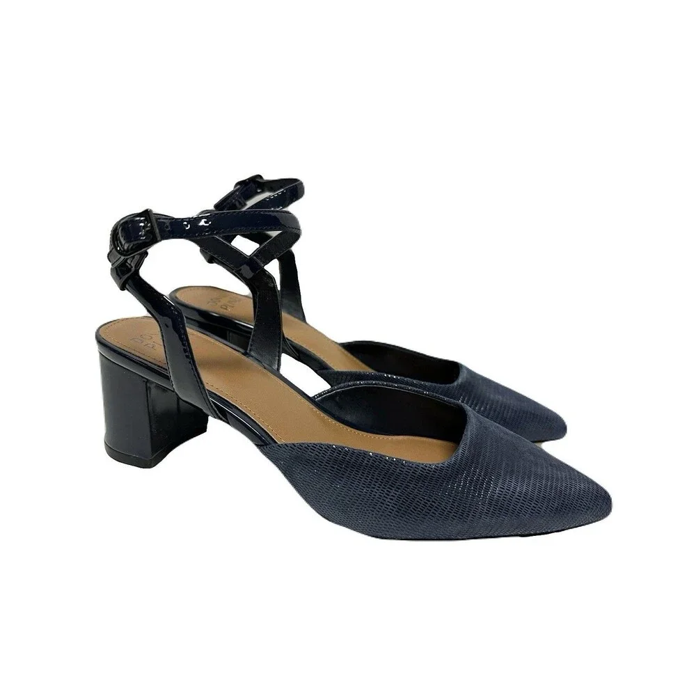 NEW Donald Pliner Womens Size 8 Stania Pumps Navy Lizard Print Leather Heels
